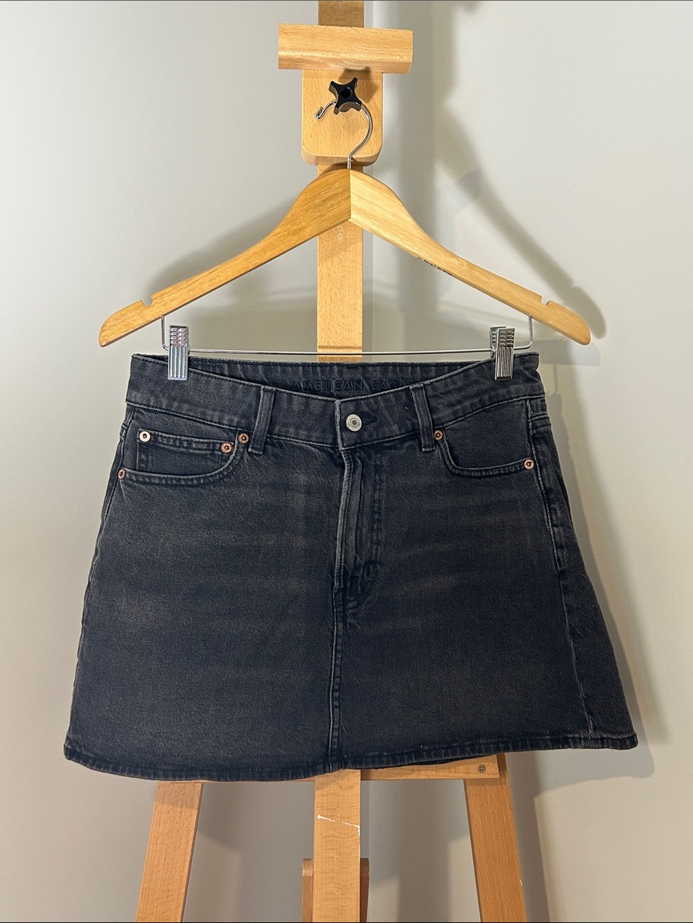 American Eagle Outfitters Denim Mini Skirt in Washed Black